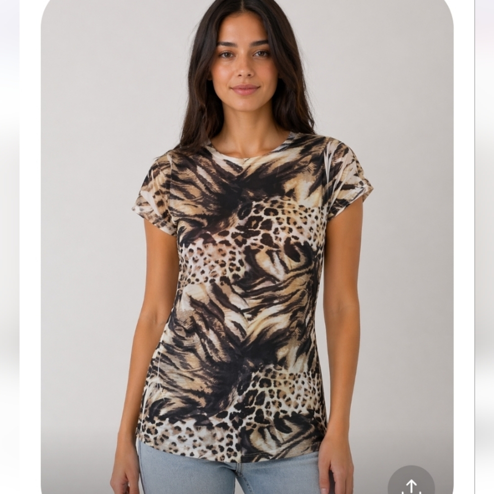 TIME AND A HALF XL Bling Semi Sheer Animal Print T Shirt